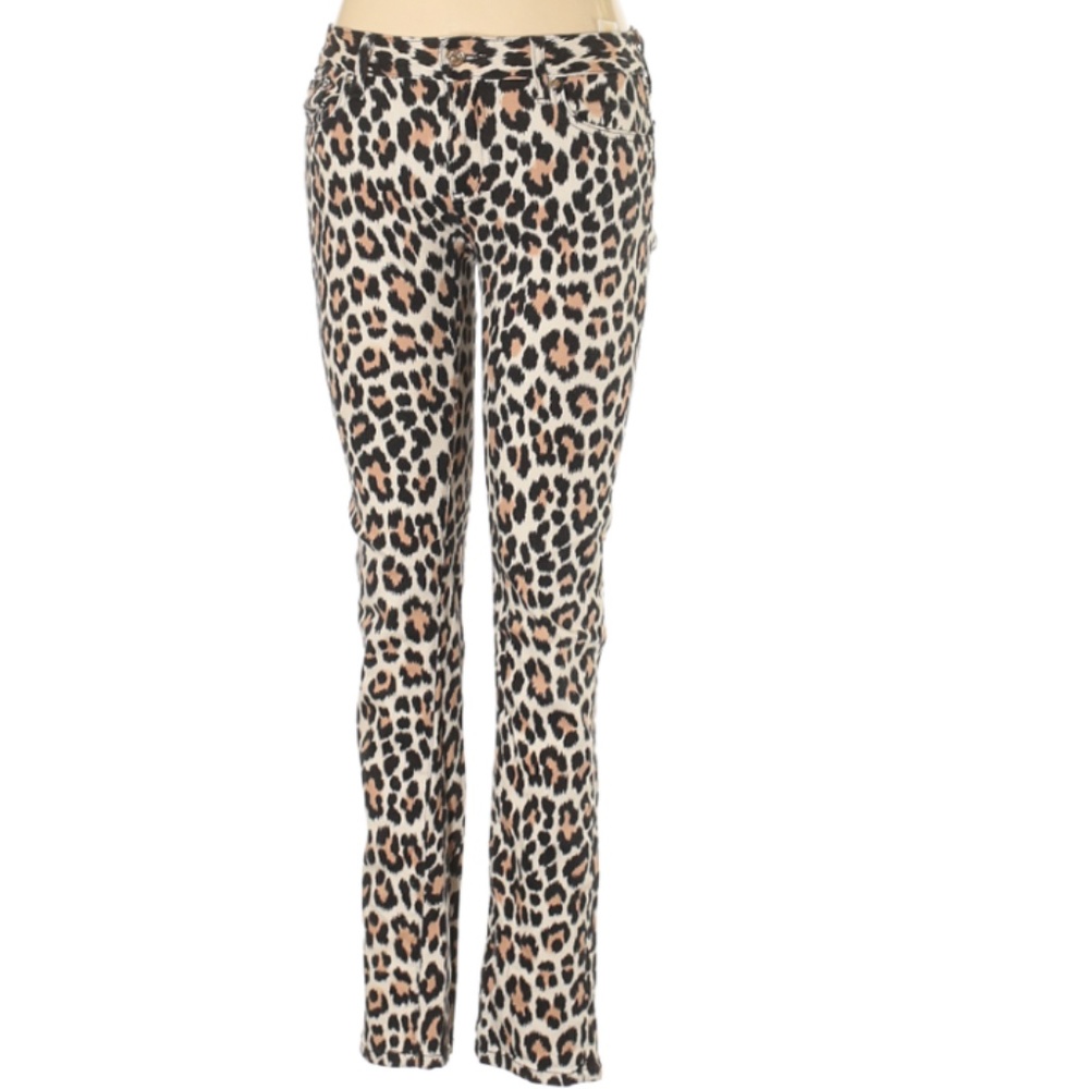 Kate Spade Cotton Tan Leopard Animal Print Skinny Mid-Rise Demin Pant Jean 28
